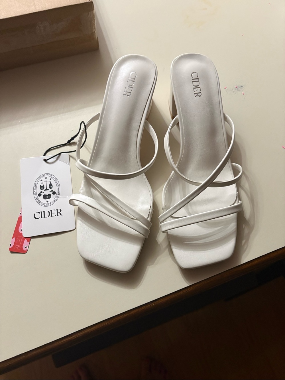 Cider White Strappy Square Toe Block Heel Sandals